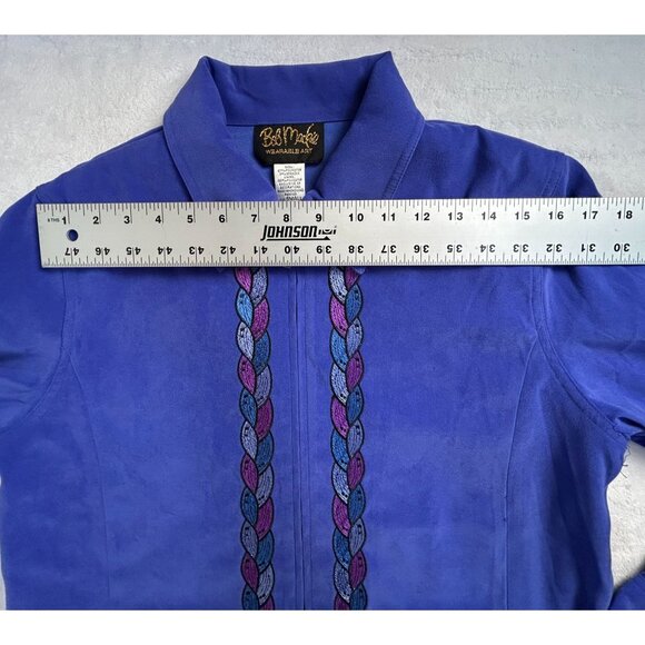 Vintage Bob Mackie Wearable Art Womens Small Blue Embroidered Braids Zip Jacket - Picture 6 of 9